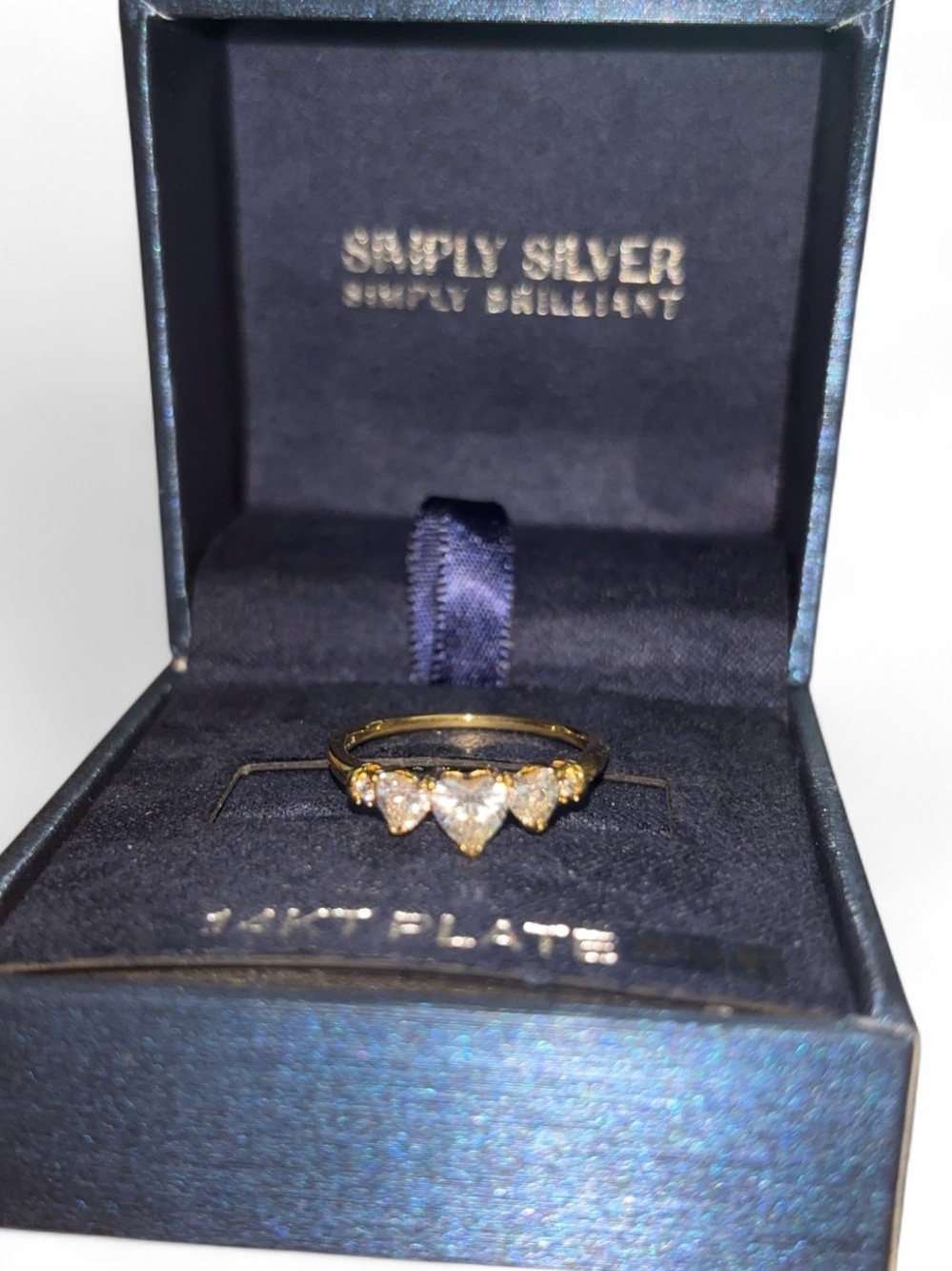 SIMPLY SILVER SIMPLY BRILLIANT TRIPLE HEART 14kt PLATED RING - Picture 4 of 6
